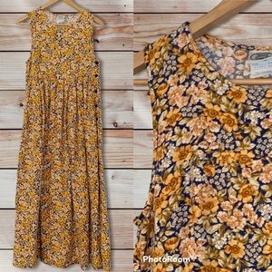 Vtg LAURA ASHLEY Midi Jumper Dress Floral Pockets